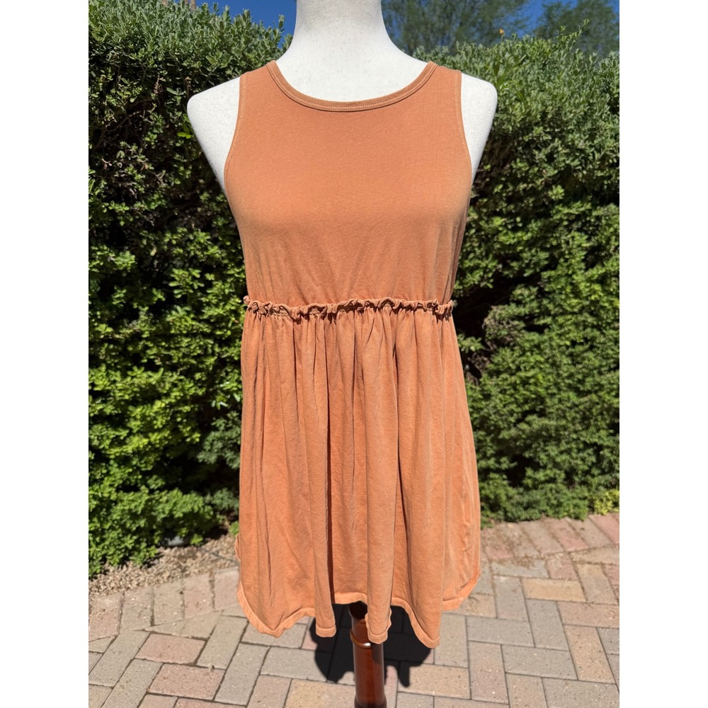 Billabong Womens XS Terracotta Orange Ruffle Empire Waist Babydoll Mini Dress